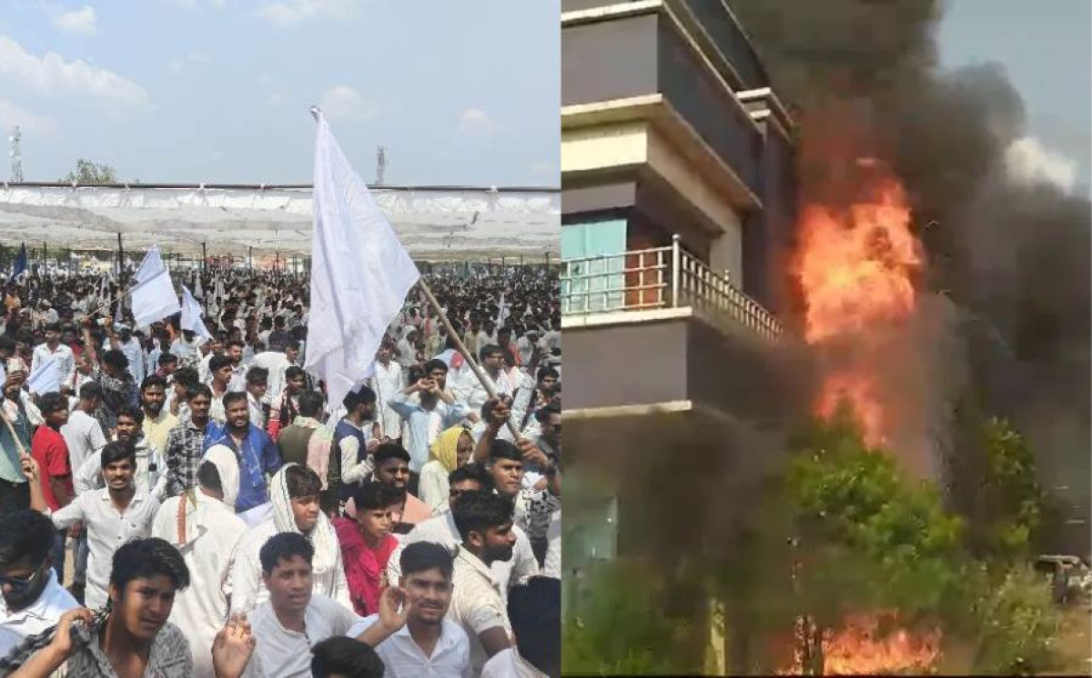 सतनामी समाज का उग्र प्रदर्शन: बलौदाबाजार में कलेक्टर कार्यालय में तोड़फोड़, गाड़ियों में आग