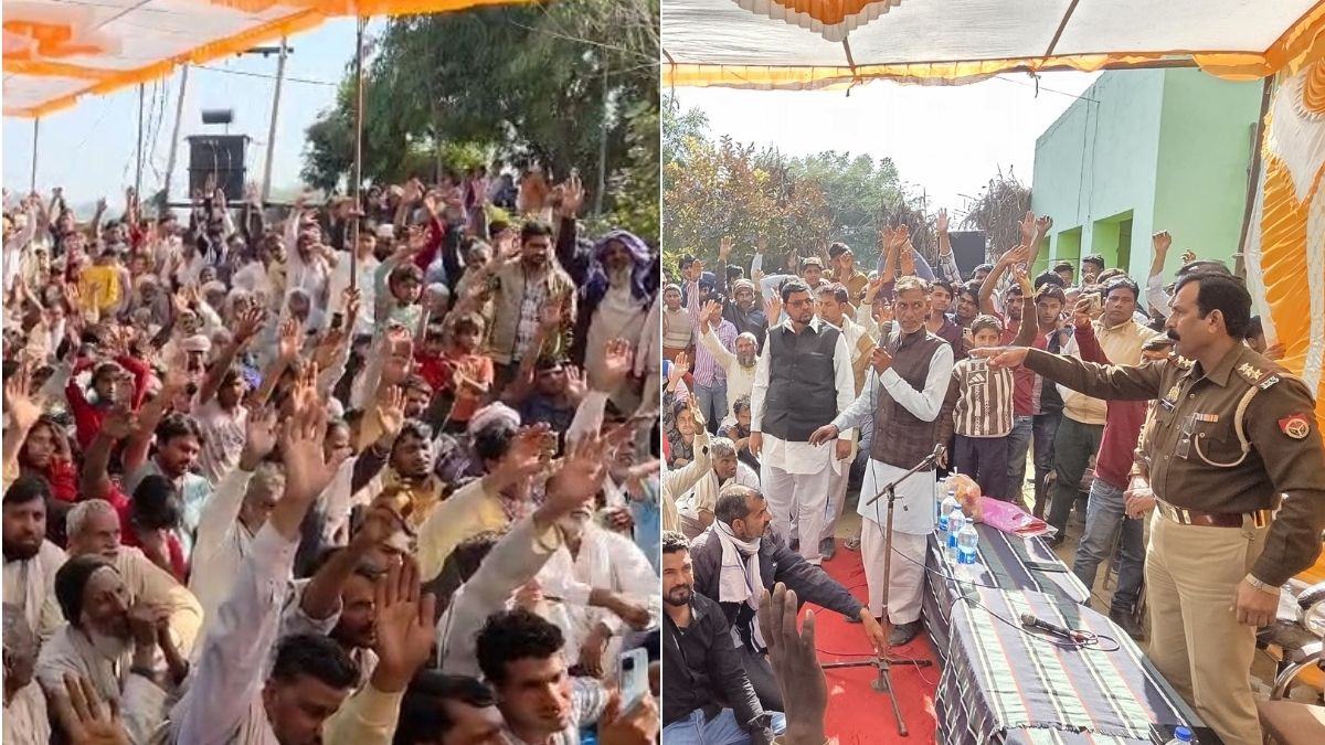 गोवर्धन तहसील के दौलतपुर गांव में साइबर ठगी के खिलाफ पुलिस और ग्रामीणों की संयुक्त बैठक और शपथ ग्रहण समारोह।