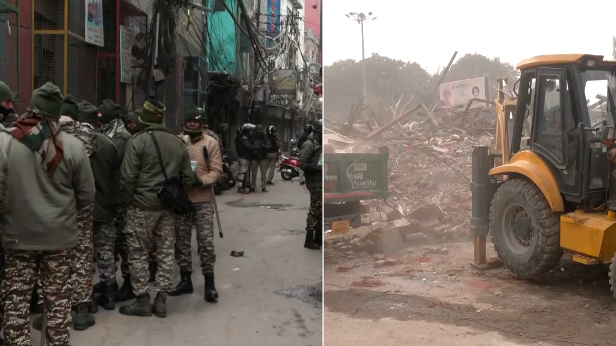 दिल्ली के तुर्कमान गेट पर अवैध अतिक्रमण हटाने की कार्रवाई के दौरान पुलिस और भीड़ के बीच हुई पथराव की घटना।