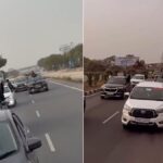 मथुरा हाईवे पर बाइक पर खतरनाक स्टंट करते स्कूल यूनिफॉर्म में नाबालिग, यातायात नियमों का उल्लंघन।