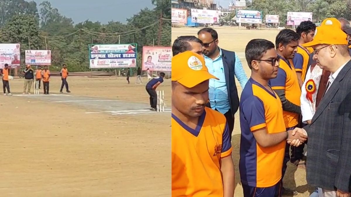 सोनभद्र में विधायक खेल महाकुंभ के दौरान क्रिकेट खेलते दृष्टिबाधित खिलाड़ी।