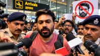 दिल्ली एयरपोर्ट पर Abhijeet Dipke का विरोध